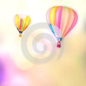 Vinage Bokeh Vector Colorful hot air balloon is flying at sunrise