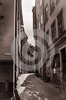 Vinatage looking picture of an alley in the Old Town, Stockholm, Sweden