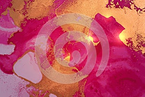 Vinatge abstract gold, and magenta marble texture with sparkles