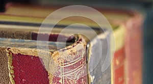 Vinatge books,close up shot with narrow focus and background blur, panoramic