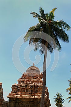 Vinayaka hall tower with sculptures in the Brihadisvara Temple in Gangaikonda Cholapuram, india.