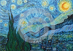 Vincent Van Gogh, The Starry Night, MoMA Museum, dots effect, vector illustration