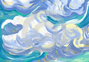 Vincent van gogh style wheat field cloud sky oil painting element windy artistic landscape art