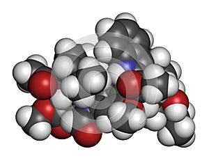 Vincrinstine cancer drug molecule (vinca alkaloid class). Atoms are represented as spheres with conventional color coding: