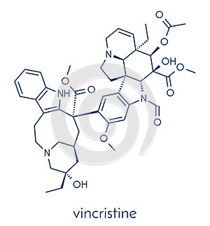 Vincrinstine cancer drug molecule vinca alkaloid class. Skeletal formula.