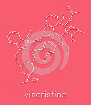 Vincrinstine cancer drug molecule vinca alkaloid class. Skeletal formula.