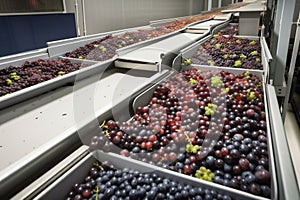 vine alcohol manufacturing machinery process grape winery wine machine factory. Generative AI.