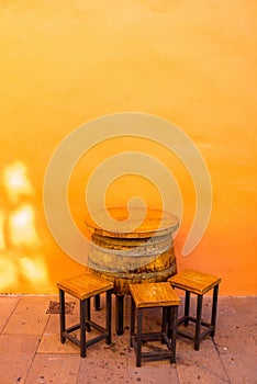 Vine barrel table with chairs