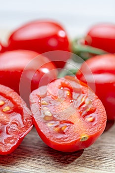 Vine of fresh ripe red cherry prunella tomates