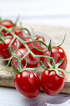 Vine of fresh ripe red cherry prunella tomates