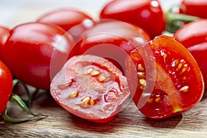 Vine of fresh ripe red cherry prunella tomates