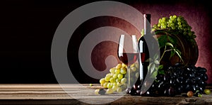 Vine of grape with wine photo
