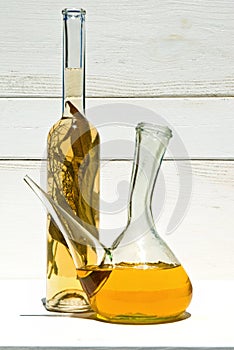 Vinegar and Olive oil in glass