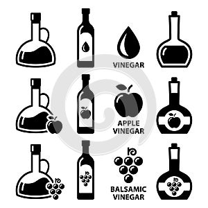 Vinegar vector icon set - apple cider vinegar and balsamic vinegar design in bottles