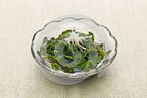 Vinegared wakame seaweed roots salad
