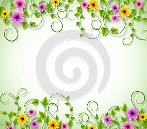 Vines Background for Spring Season with Realistic Colorful Flowers