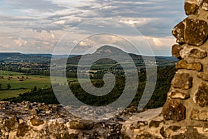 Vineyard in Badacsony, famous vine region in Balaton Highland, Hungary. Vine farm aerial view