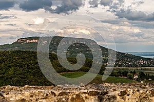 Vineyard in Badacsony, famous vine region in Balaton Highland, Hungary. Vine farm aerial view