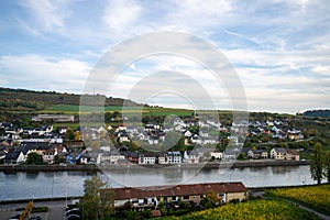 vineyard landscape with a view of the village of Wellen in Germany