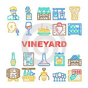 Vineyard Production Alcohol Drink Icons Set Vector