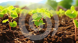 Vineyard scene with a focus on the flourishing young grapevine seedlings