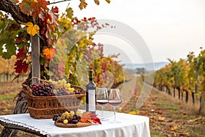 Vineyard tabletop design with autumn grapes photo