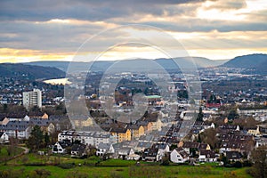 Vineyard with view of the ancient roman city of Trier, the Moselle Valley in Germany, landscape in rhineland palatine