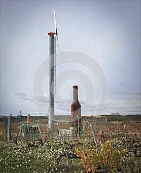 Vineyard windmill and heater used when it is frosty