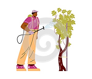 Vineyard worker watering grapevine vector illustration