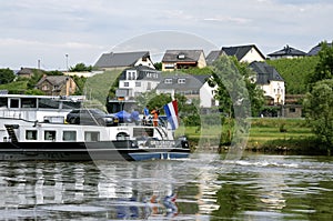 Vineyards and Dutch ship on the Moselle, Germany