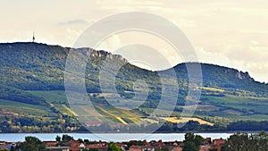 Vineyards at sunset in autumn harvest. Ripe grapes.Wine Region, Southern Moravia - Czech Republic. Vineyard under Palava.