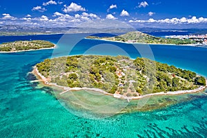 Vinik islet in Murter archipelago aerial view, central Dalmatia