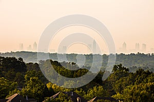 Vinings Neighborhood with downtown skyline in the back in Atlanta