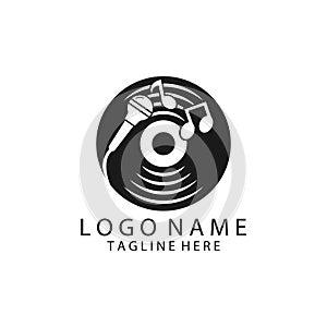 vinly record logo design vector