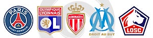 Vinnitsa, Ukraine - December 14, 2022: Football soccer. FC France League 1 top team club logo icon set