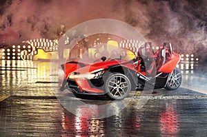 Vinnitsa, Ukraine - 18 November 2017: Polaris Slingshot, a three