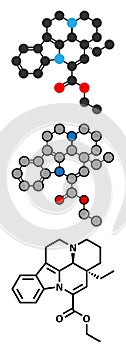 Vinpocetine molecule. Semisynthetic vinca alkaloid derivative, used as drug and as dietary supplement