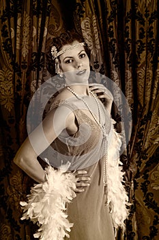 Vintage 1920s woman with boa