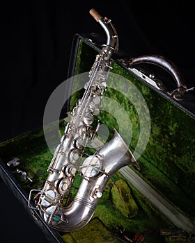 Vintage 1929 Silver Conn soprano sax front view 2