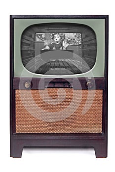 Vintage 1950 TV Television Isolated on White