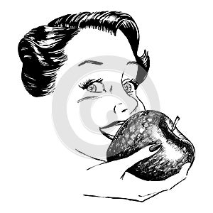 Vintage 1950s Woman Eating Apple