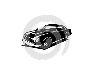 vintage 1964 aston martin isolated on white background seen from the side.