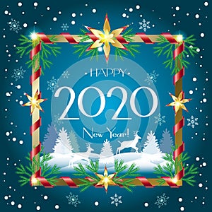 Vintage 2020 happy new year and christmas winter holiday party festival decoration