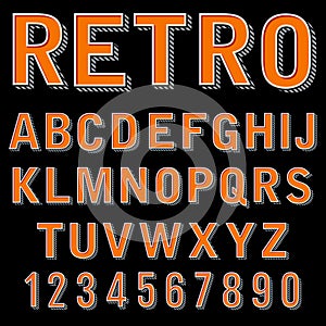 Vintage 3 dimensional typeset, retro font, vector letters and numbers, decorative type, cartoon alphabet