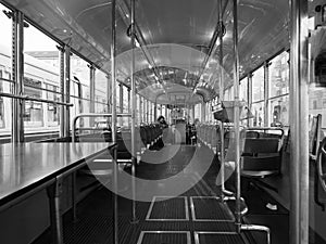 Vintage 312 tram at Turin Trolley Festival in black and white