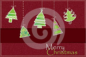 Vintage 3d pop-up green Christmas tree red background with text and space.Happy new year card.Holiday,celebrations vector 