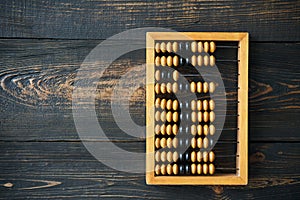 Vintage abacus on wooden background with copy space