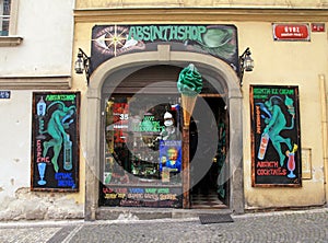 Vintage absinth shop in Prague`s Old Town
