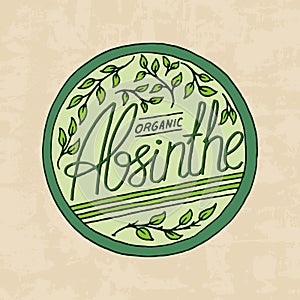 Vintage absinthe label badge. Strong Alcohol logo with calligraphic element. Frame for poster banner. Emblem sticker