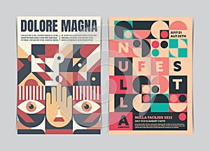 Vintage Abstract flyer template with colored geometric background. Vector illustration